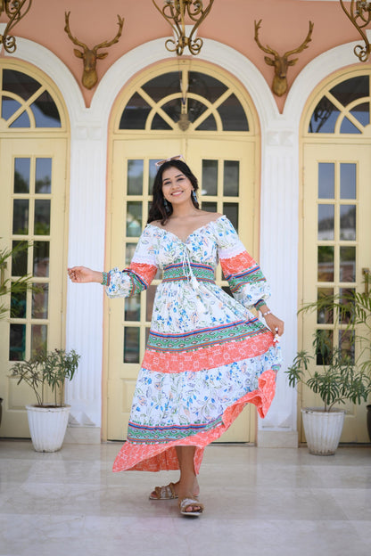 Off Shoulder Puff Sleeves Dress